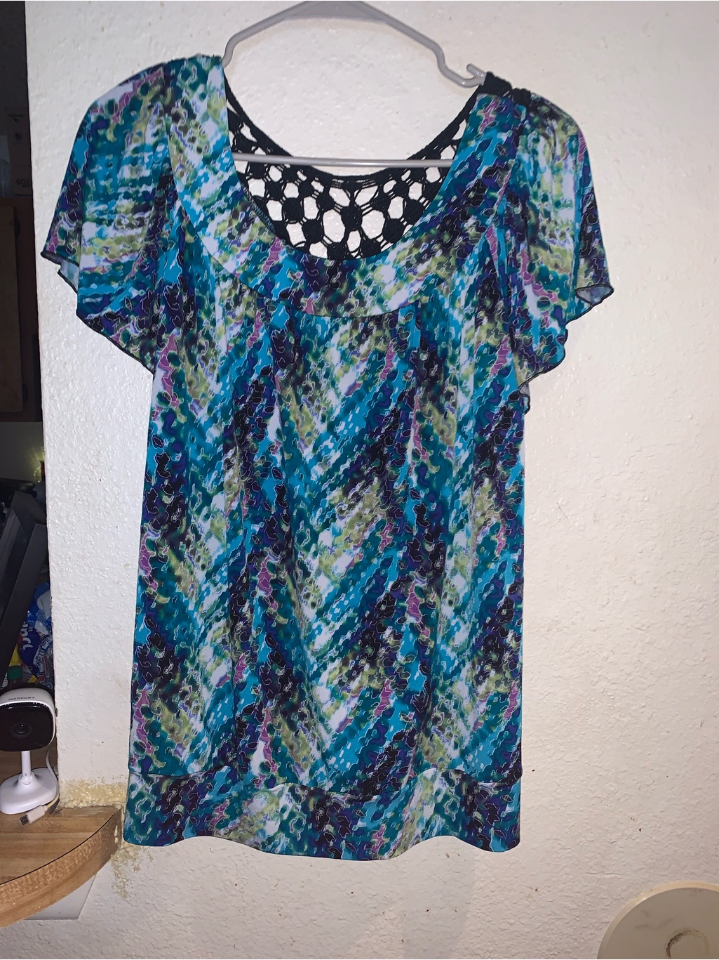 Investments Multicolor Blue Green Patterned Women's Blouse